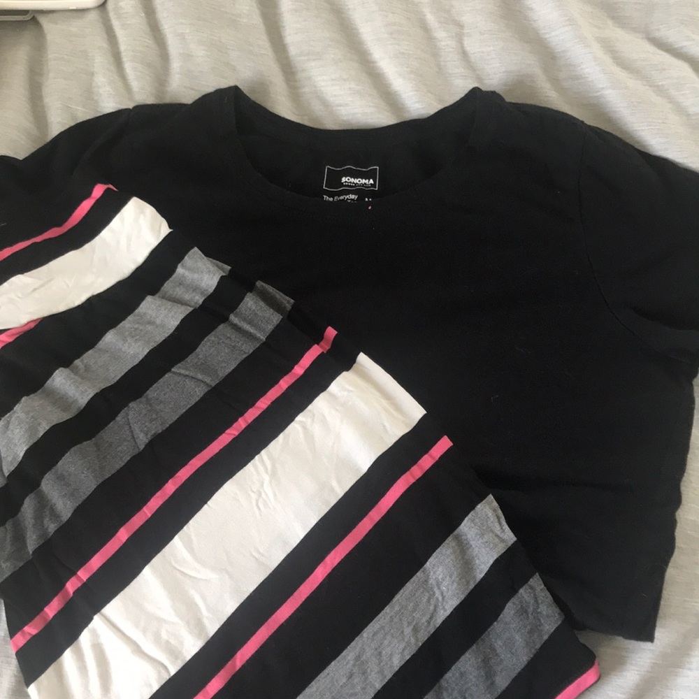 skirt, black short sleeve and grey long sleeve